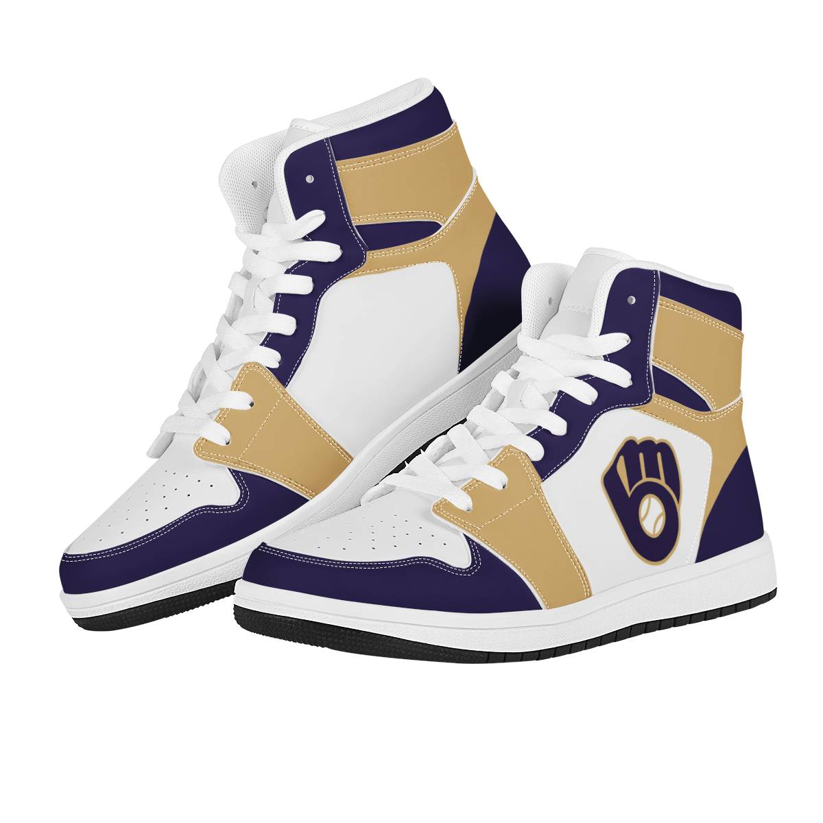 Men's Milwaukee Brewers High Top Leather AJ1 Sneakers 002